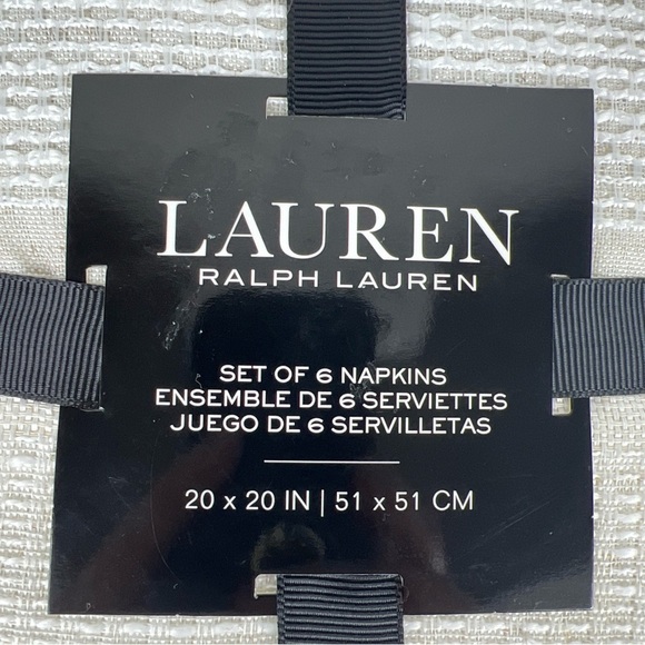 Ralph Lauren Dinner Napkins Cream and White Clemens Linen 20" x 20" Set of 6 NEW - Picture 2 of 7